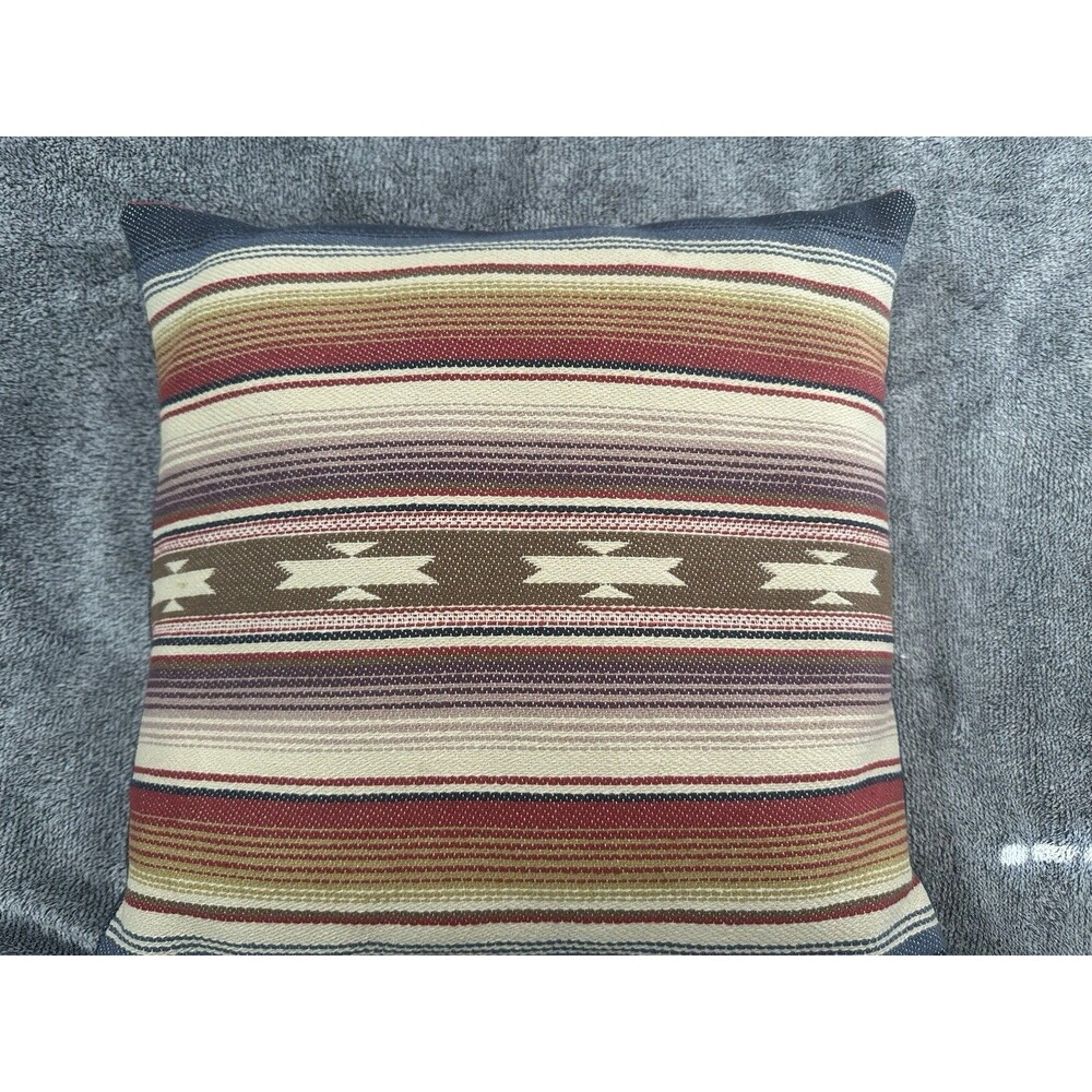 Southwestern Aztec Stripes Throw Pillow Kilim Wool Needlework Denim Back
